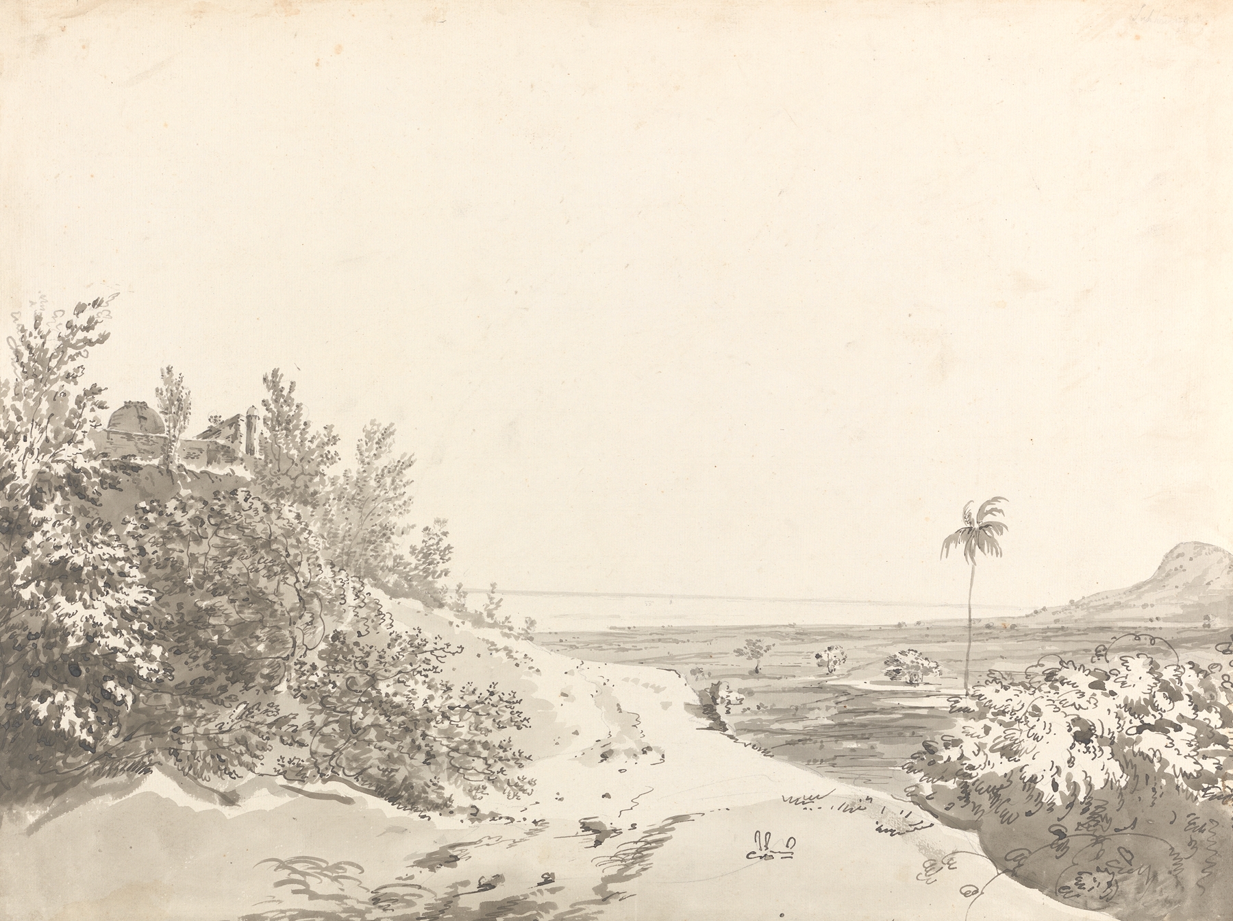 Landscape drawing by William Hodges, ink on paper