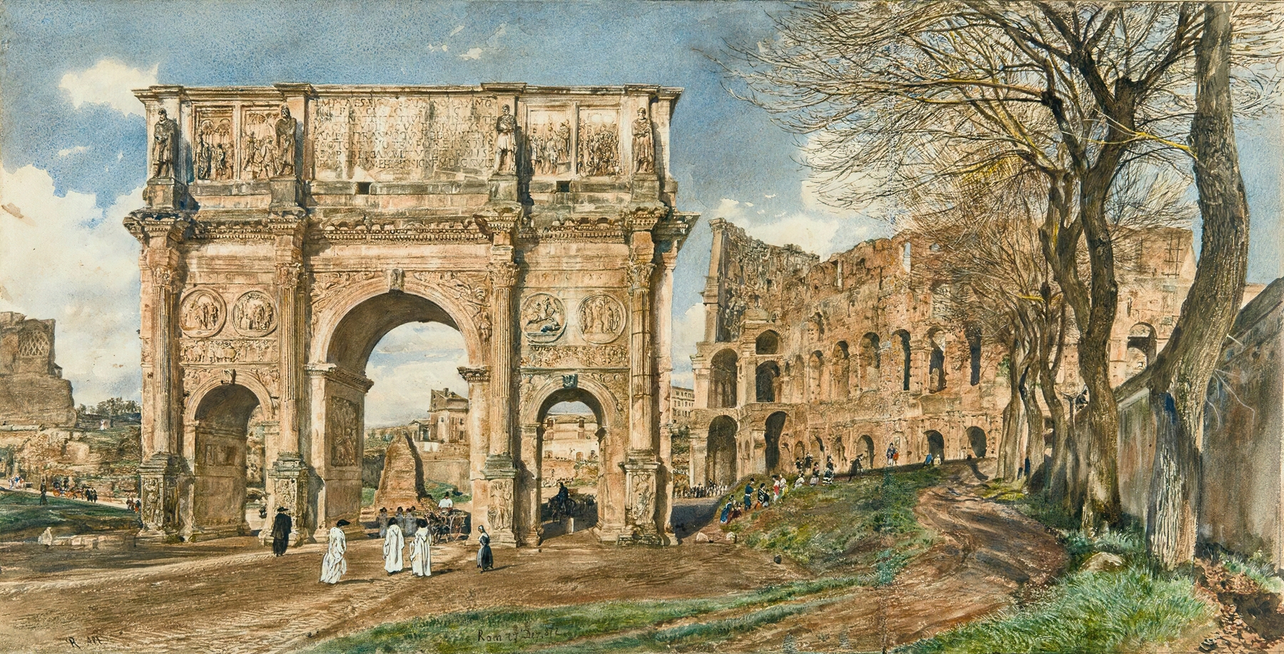 The Arch Of Constantine And The Colosseum, Rome, by Rudolf von Alt, public domain