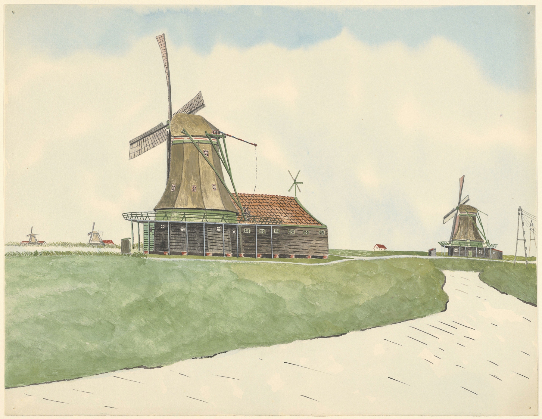 Landscape with windmill and dramatic sky by Johannes Nicolaas Eijman, medium unknown