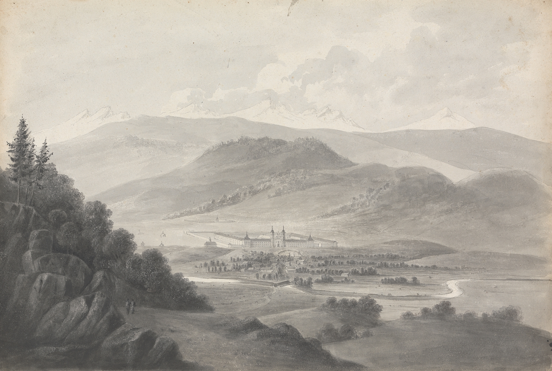 Landscape of Einsiedein, Switzerland by Isaac Weld, 1817, depicting rolling hills in golden light
