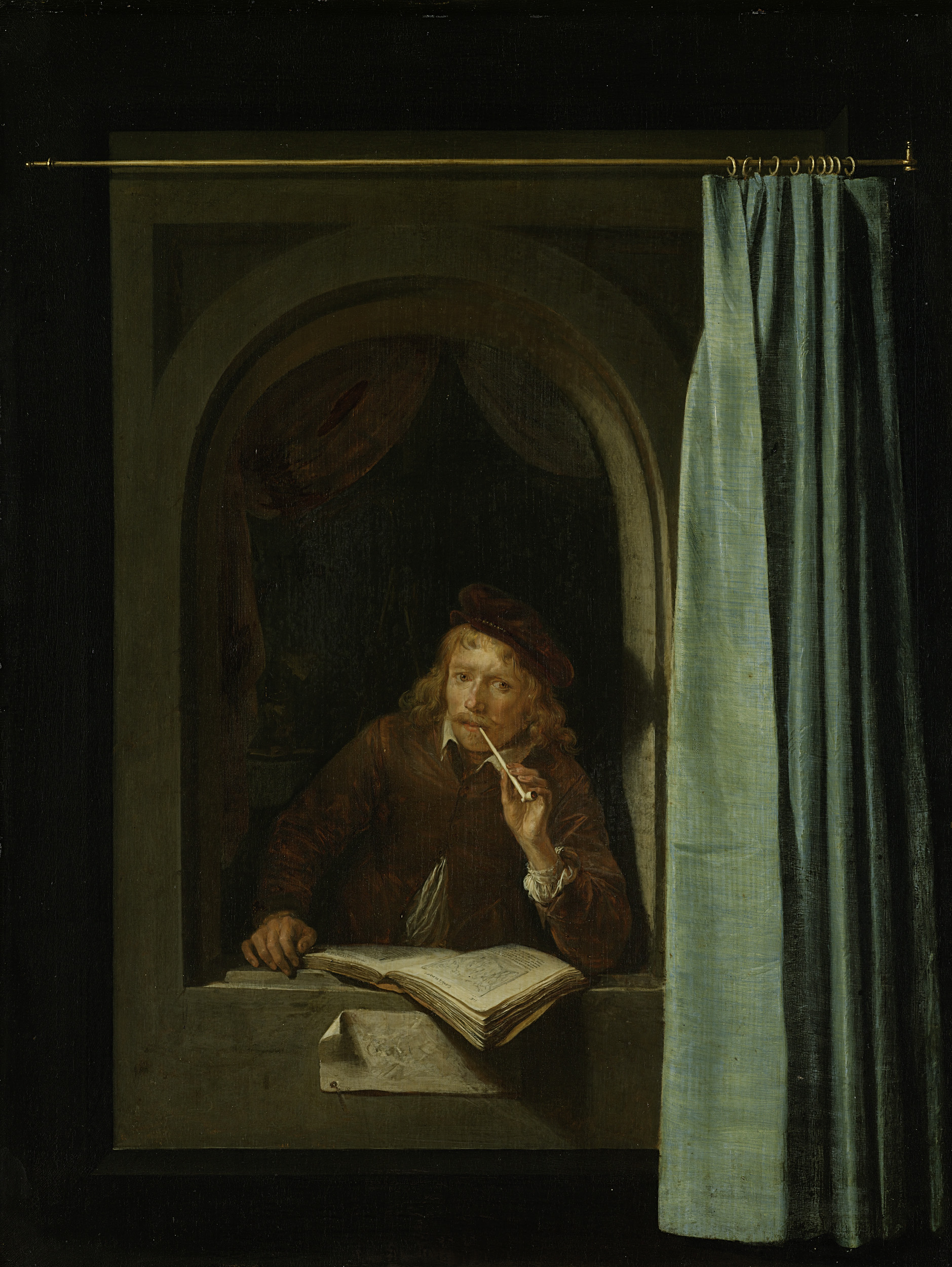 Man Smoking a Pipe, by Gerard Dou, public domain