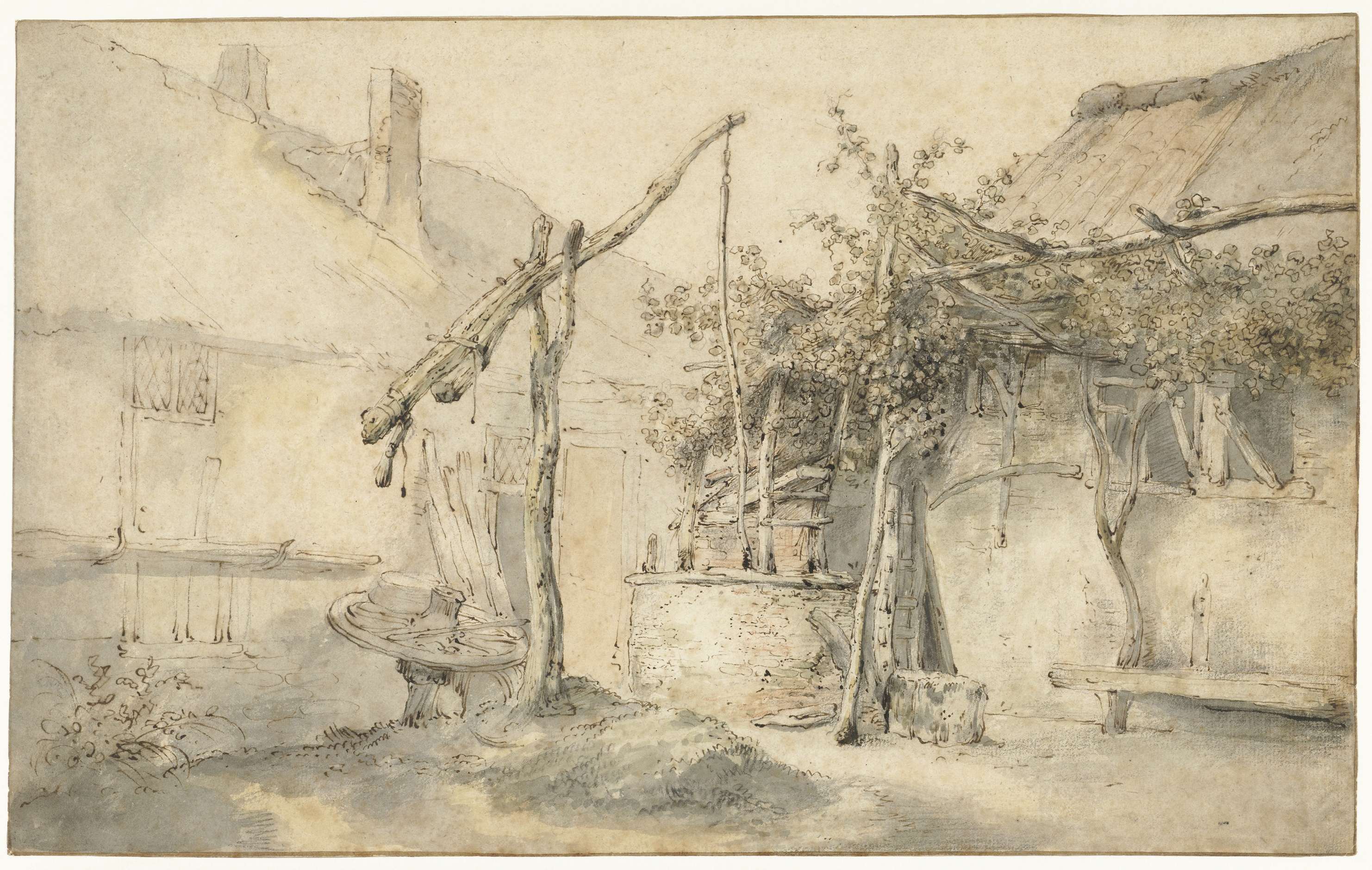 Farmhouse with a Well, oil on canvas by Cornelis Dusart