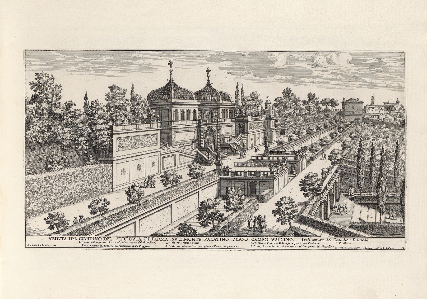 Li giardini di Roma: con le loro piante, alzate e vedvte in prospettiva Pl.08, by Giovanni Battista Falda, public domain