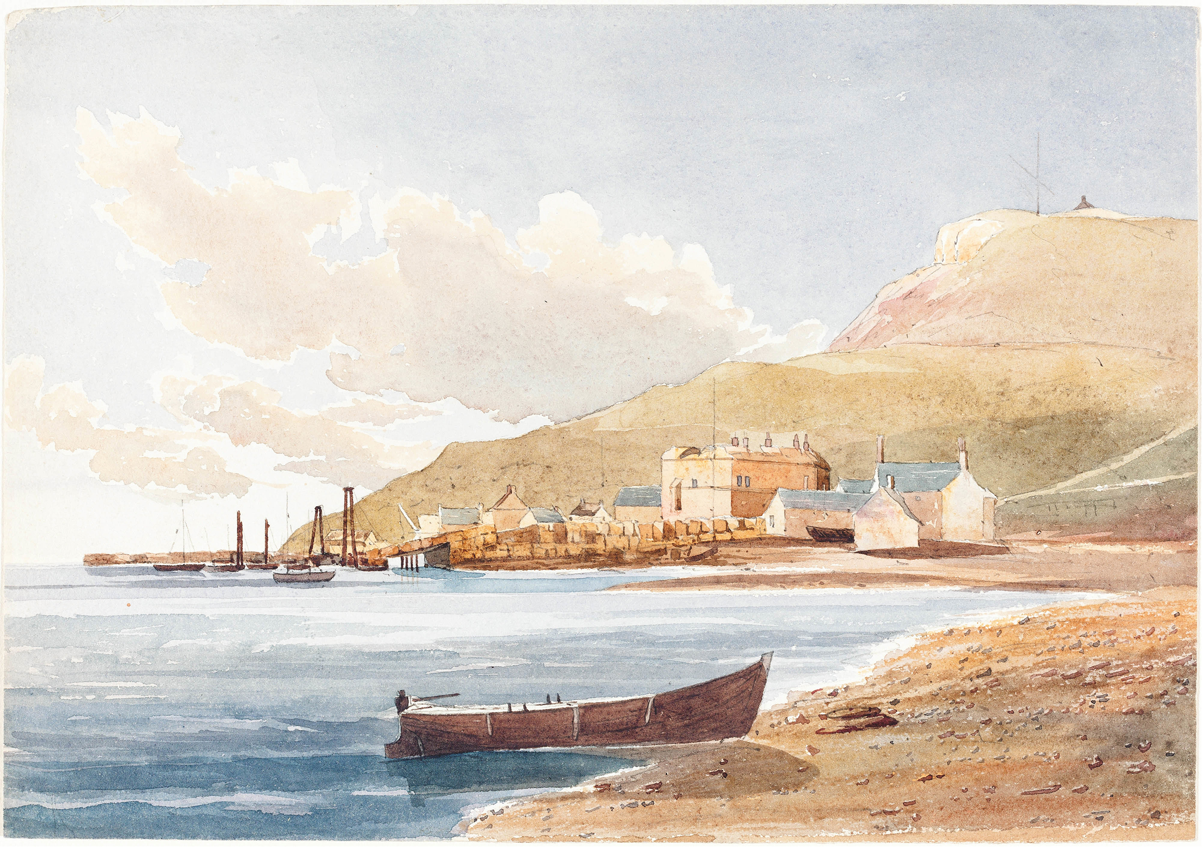 Portland Castle, a watercolor by Rev. James Bulwer, depicts a castle against a turbulent sea.