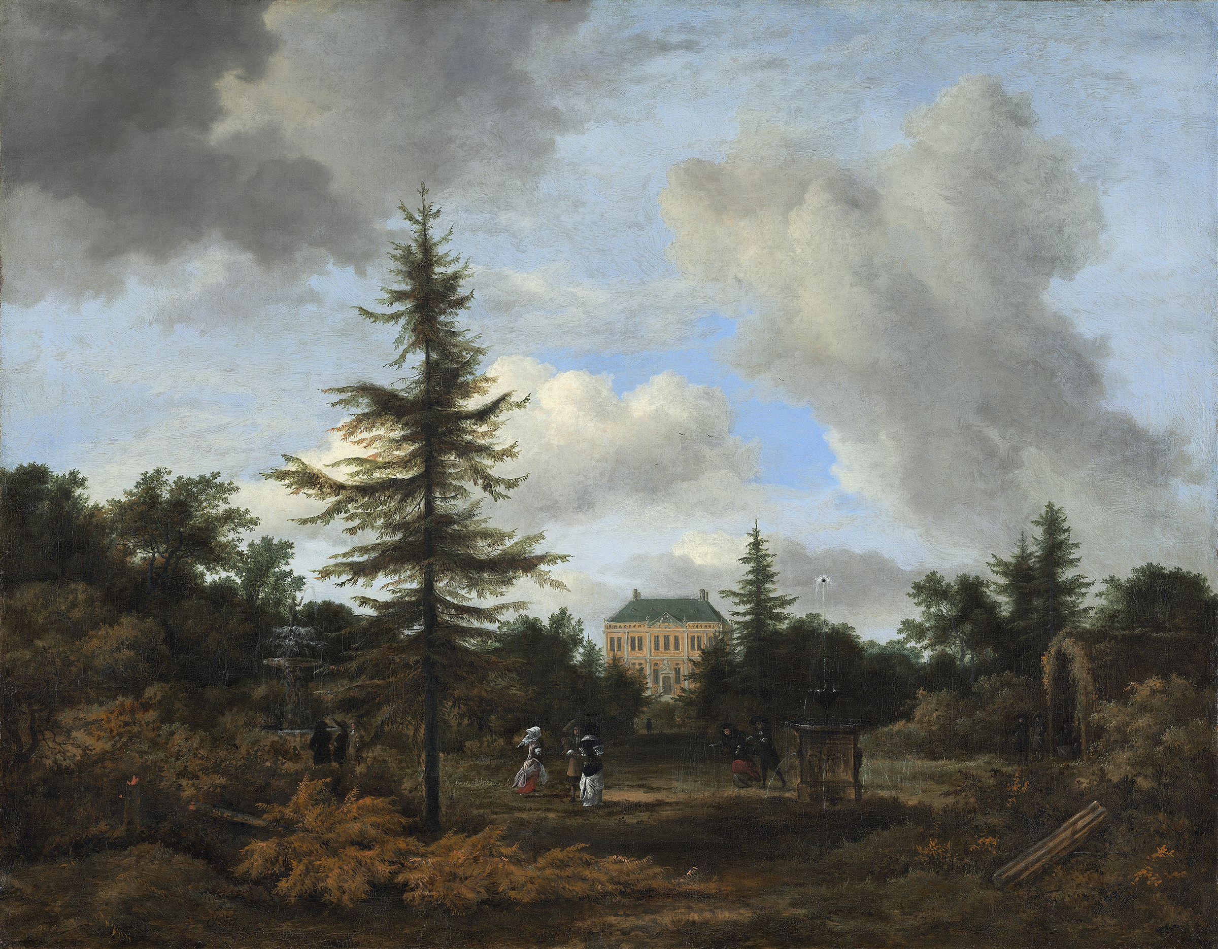 Country House in a Park by Jacob van Ruisdael, oil on canvas depicting a house surrounded by lush foliage.