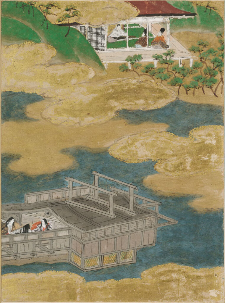 Gold medium by Tosa Mitsunobu, depicting a figure in an elaborate kimono.
