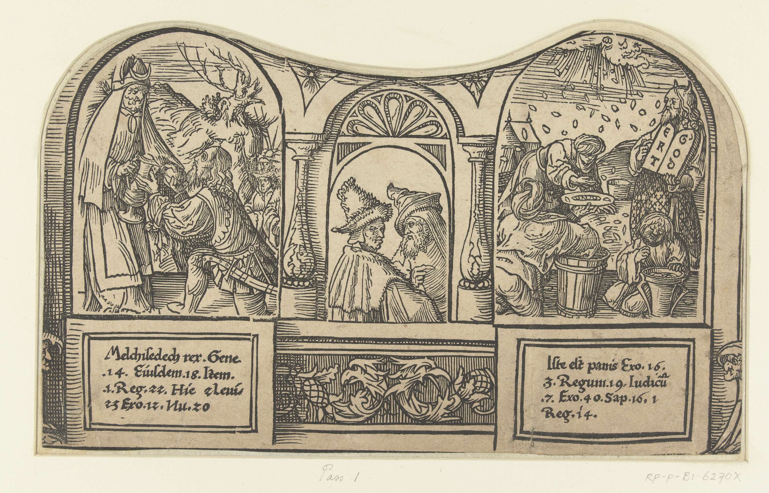 Ontmoeting van Abraham en Melchisedek en het verzamelen van het manna, paper by Jacob Cornelisz van Oostsanen
