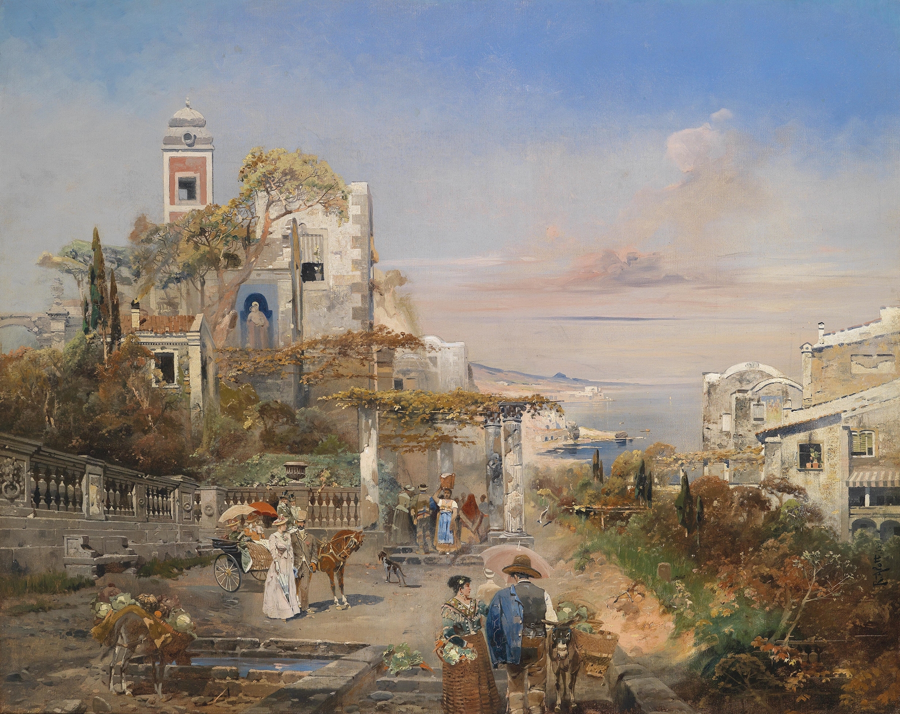 Südliches Capriccio by Robert Alott, oil on canvas depicting a dreamlike landscape and architecture.