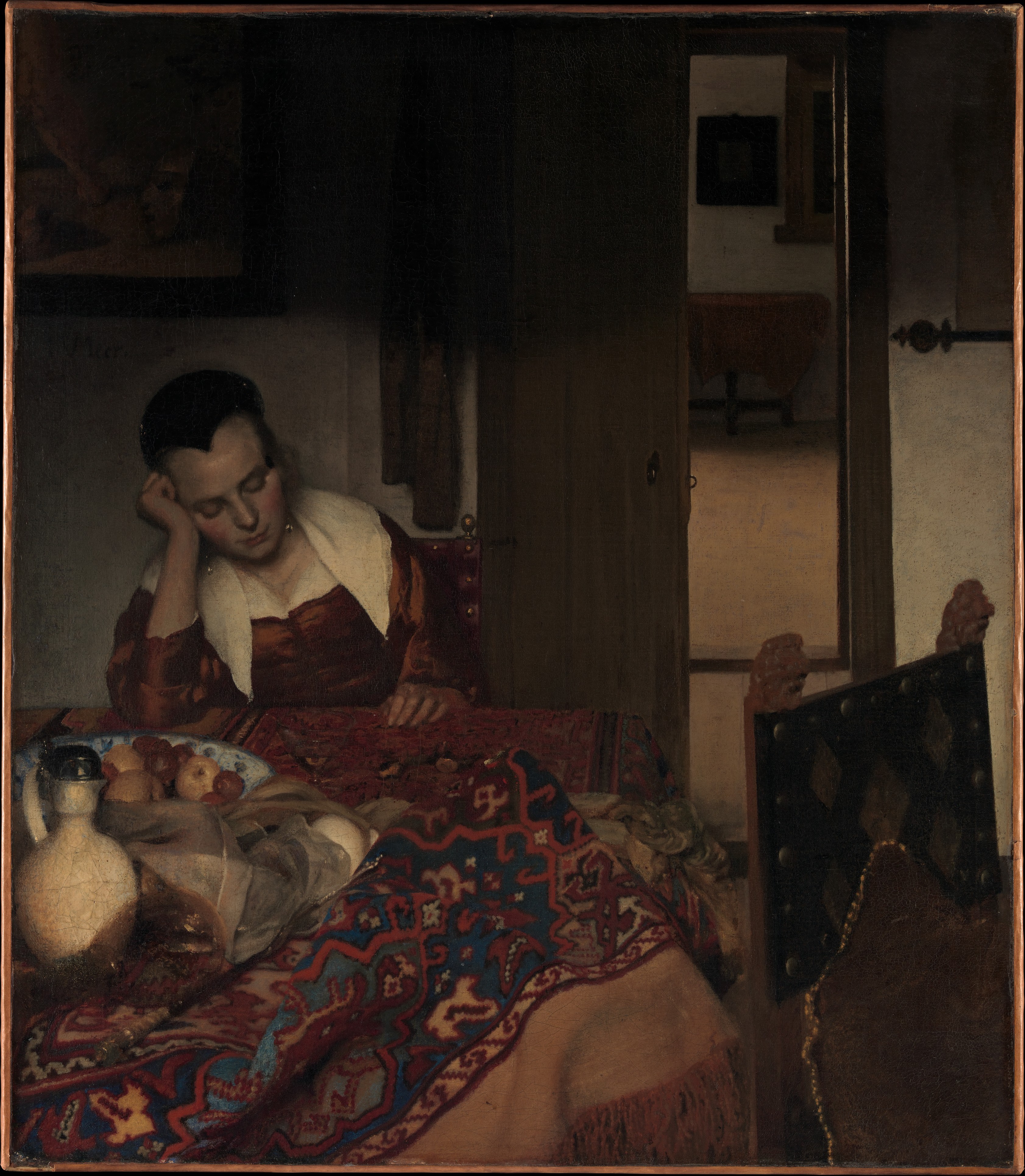 A Maid Asleep, by Johannes Vermeer, public domain