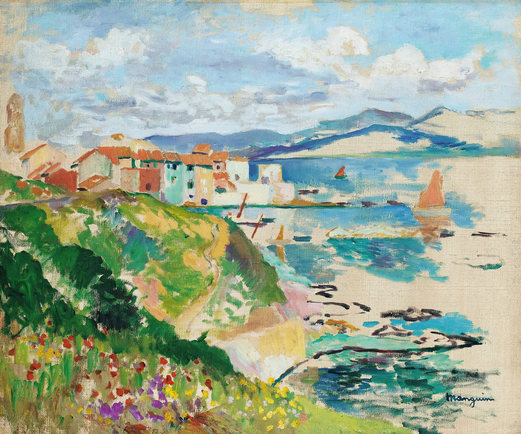 Vue Sur La Ponche, Saint-Tropez by Henri Manguin, oil painting depicting boats and water.
