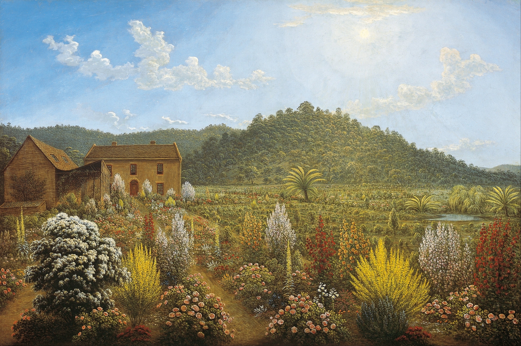 Landscape with a garden at sunset by John Glover, oil painting