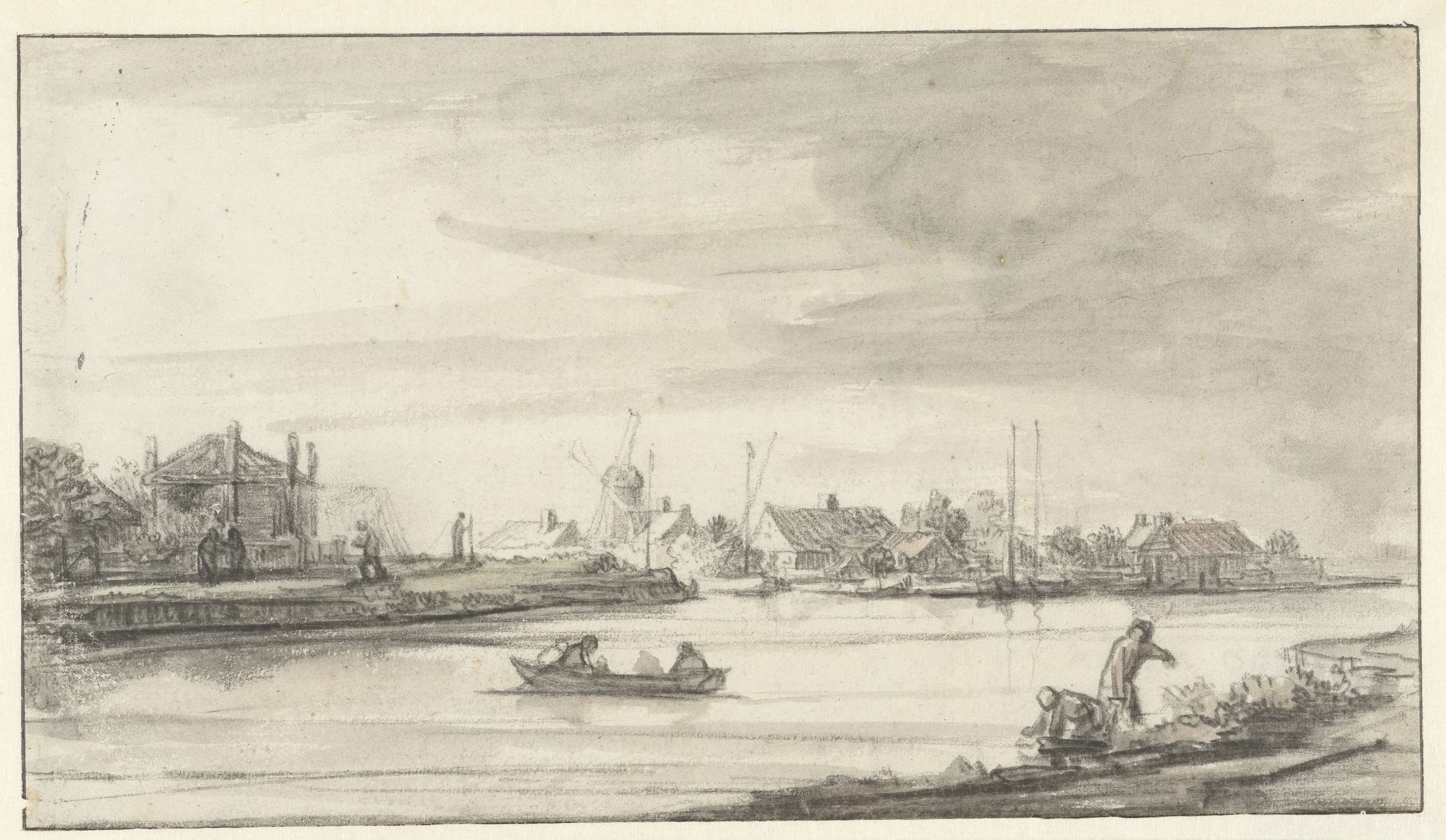 Rivierlandschap by Lambert Doomer, oil on canvas depicting a serene river landscape