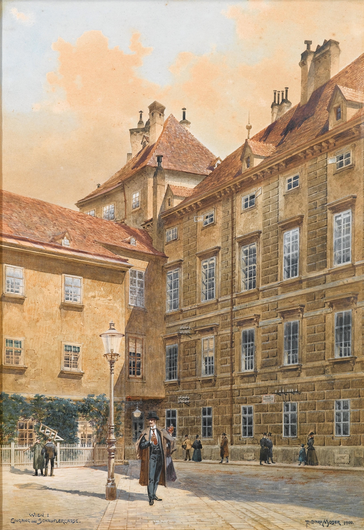 Eingang zur Schauflergasse Wien by Richard Moser, depicting an urban alley in oil painting