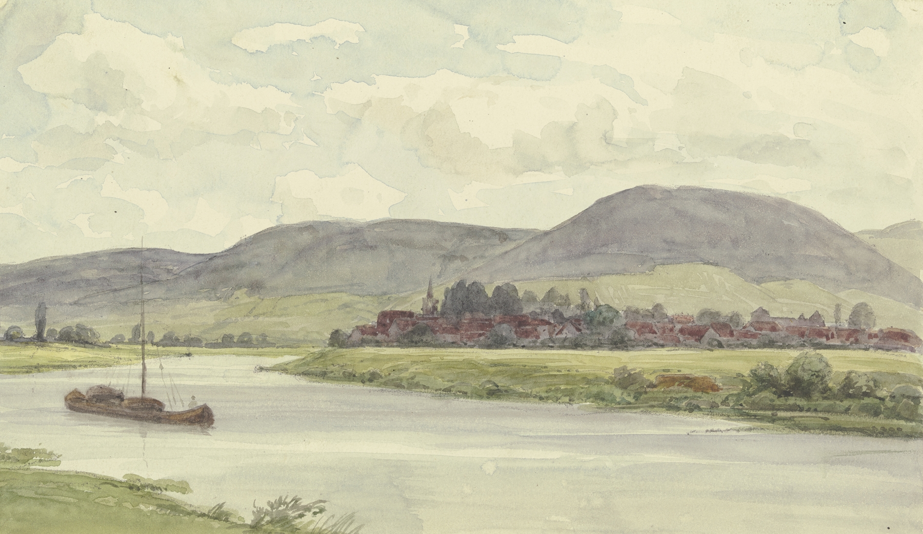 Landscape featuring a river and mountains, by Peter Burnitz