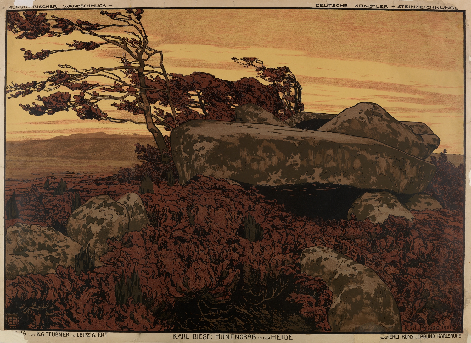 Hünengrab in der Heide by Karl Biese, oil painting depicting a burial mound in a landscape.
