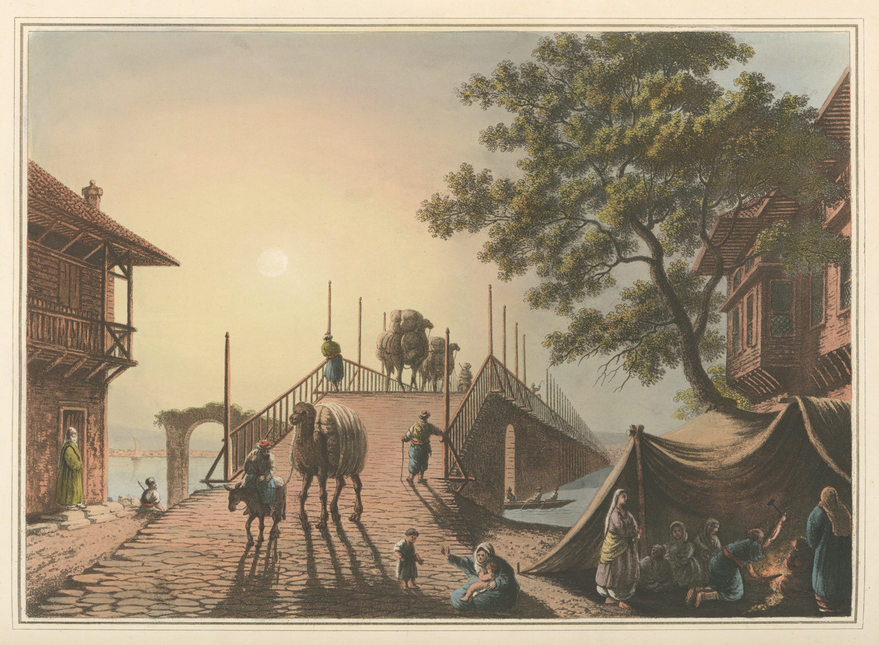 Ponte piccolo by Luigi Mayer, depicting a landscape with a bridge and river, oil painting.