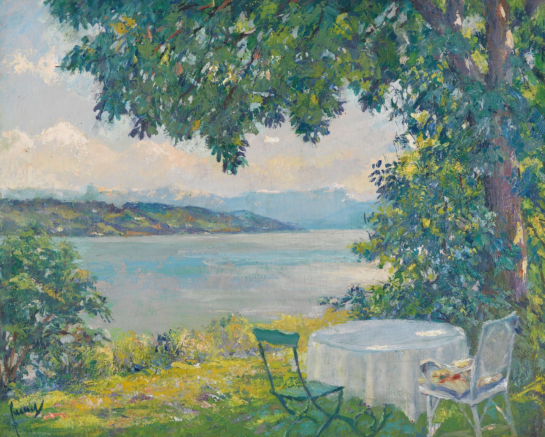 Landscape of Lake Starnberg, oil on canvas by Edward Cucuel