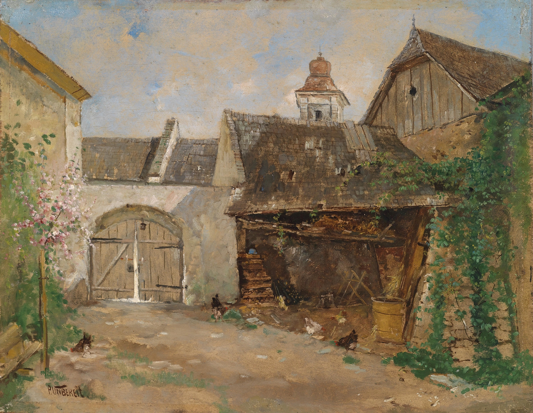 Interior scene of a courtyard with soft light, by Paul Unbereit