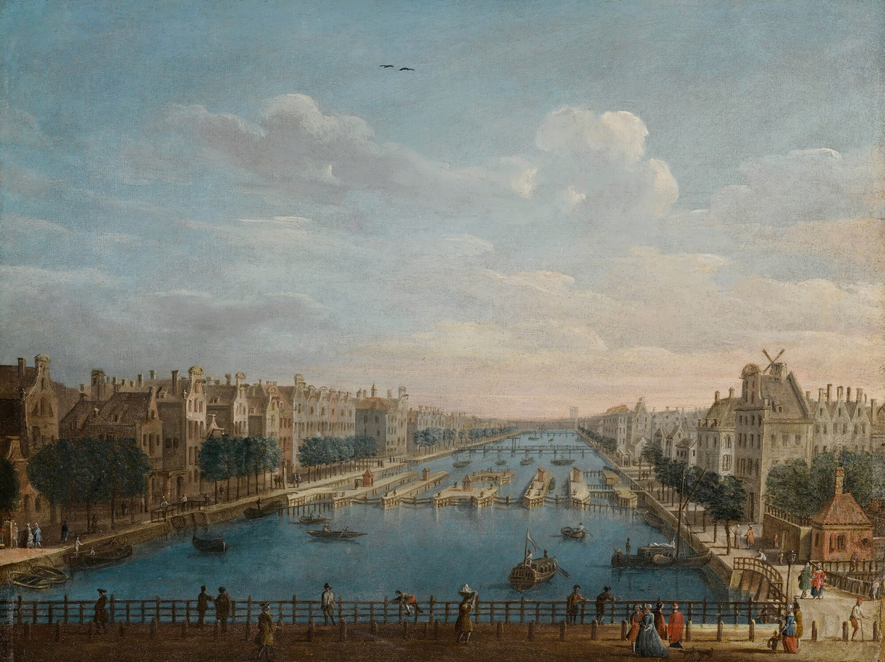 Oil painting by Pietro Bellotti depicting the Binnen Amstel River and lush greenery.
