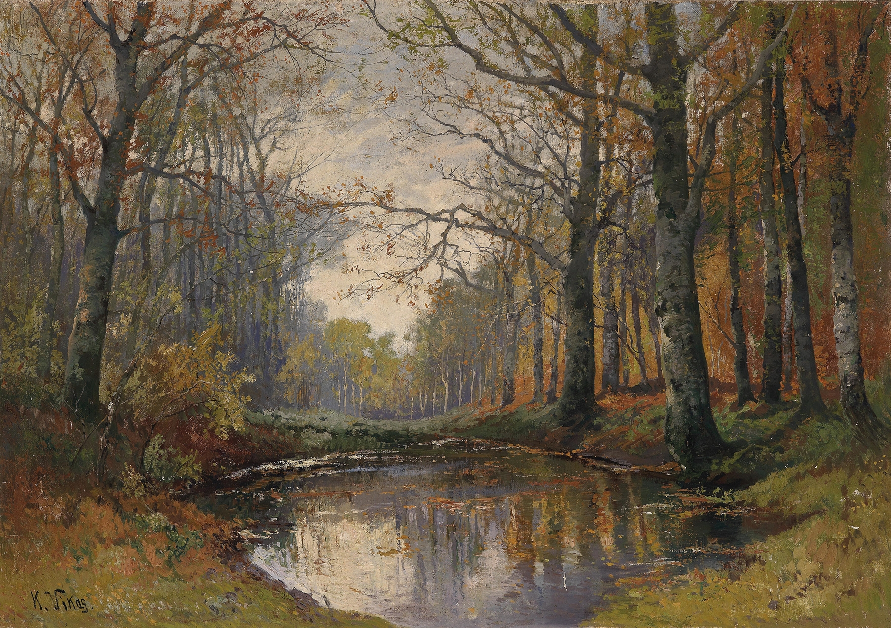 Autumn landscape with vibrant leaves, oil painting by Karl Vikas