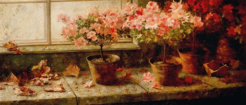 A vibrant depiction of flowering azaleas by Marie Egner.