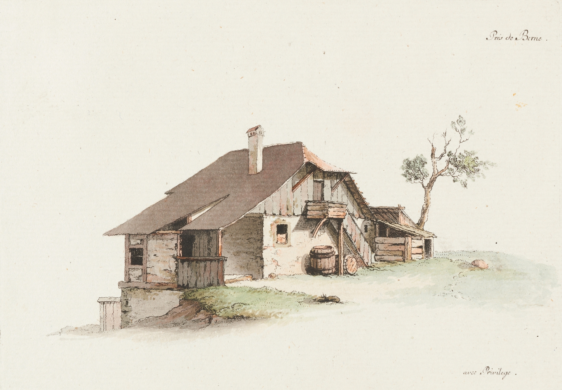 Landscape featuring a farmhouse, by Johann Ludwig Aberli.