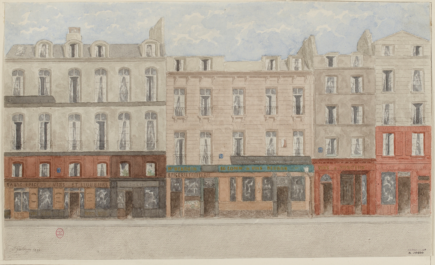 Rue Beaubourg nº46 à 52, architecture in oil on canvas by Jules Gaildrau