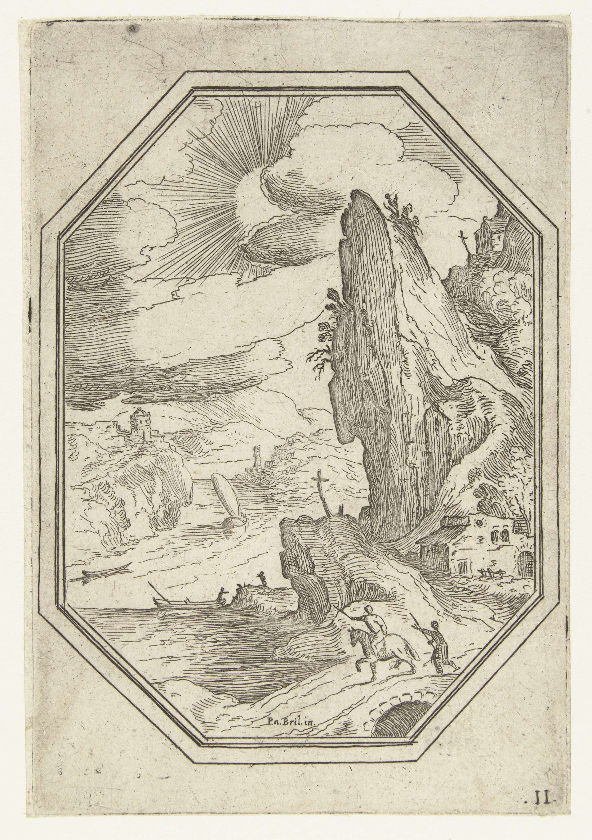 Landschap met ruiter in octagonaal kader, by Paul Bril, public domain