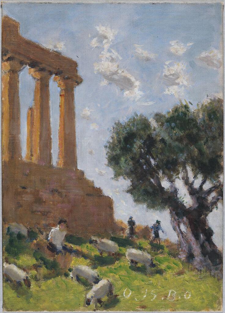 Landscape with classical ruin, oil on canvas by Denman Waldo Ross