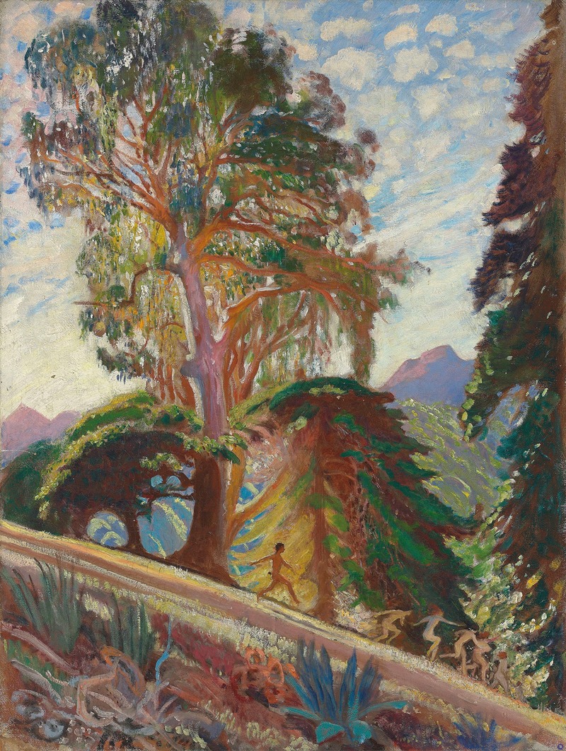 A depiction of wood nymphs in a lush, natural setting.