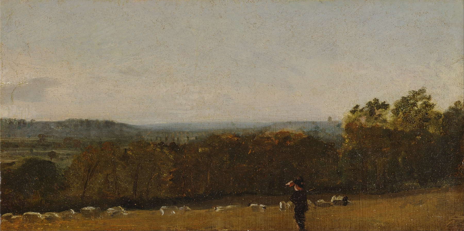 A Shepherd in a Landscape, oil painting by John Constable, depicting a shepherd in Dedham Vale.