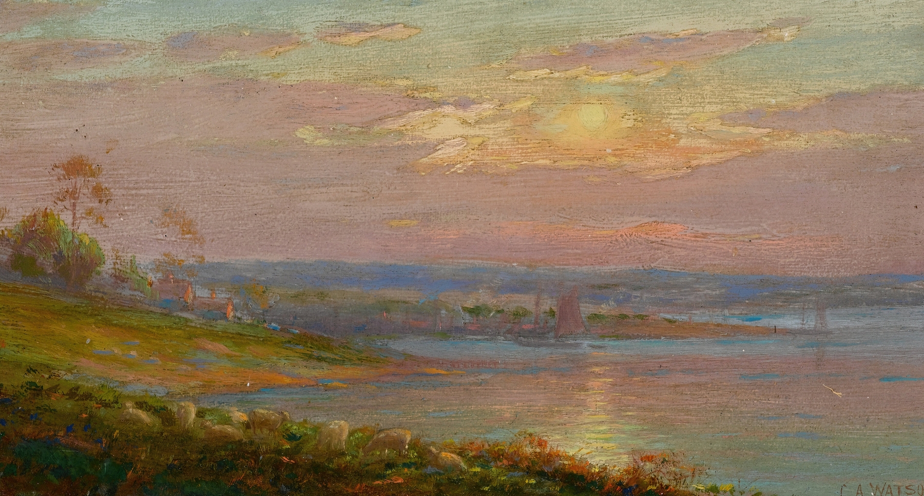 Marine scene of Bay of Baltimore, oil on canvas by Charles A. Watson