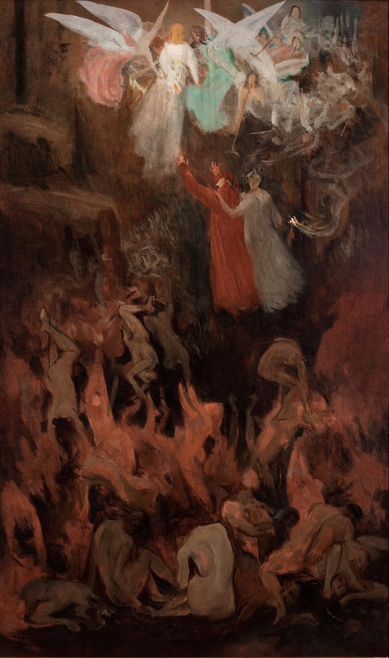 Dante and Virgil ascend to Paradise in a vibrant and detailed depiction.
