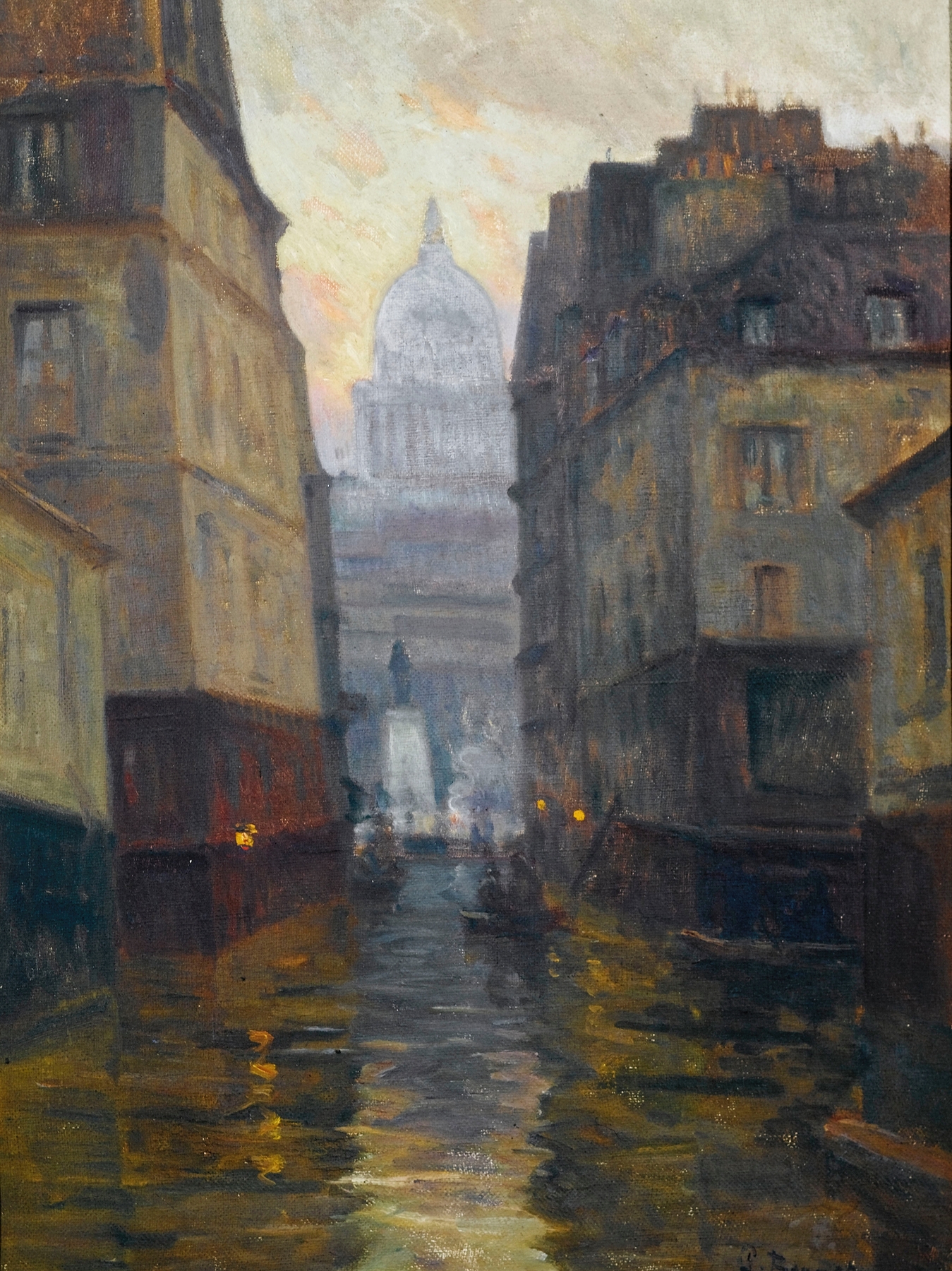 Flooded street scene by Germain Eugène Bonneton, Impressionism