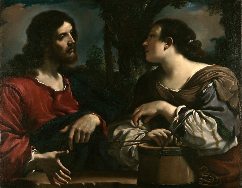 Guercino's 'Christ And The Woman Of Samaria' depicts a biblical scene with rich colors and expressive figures.