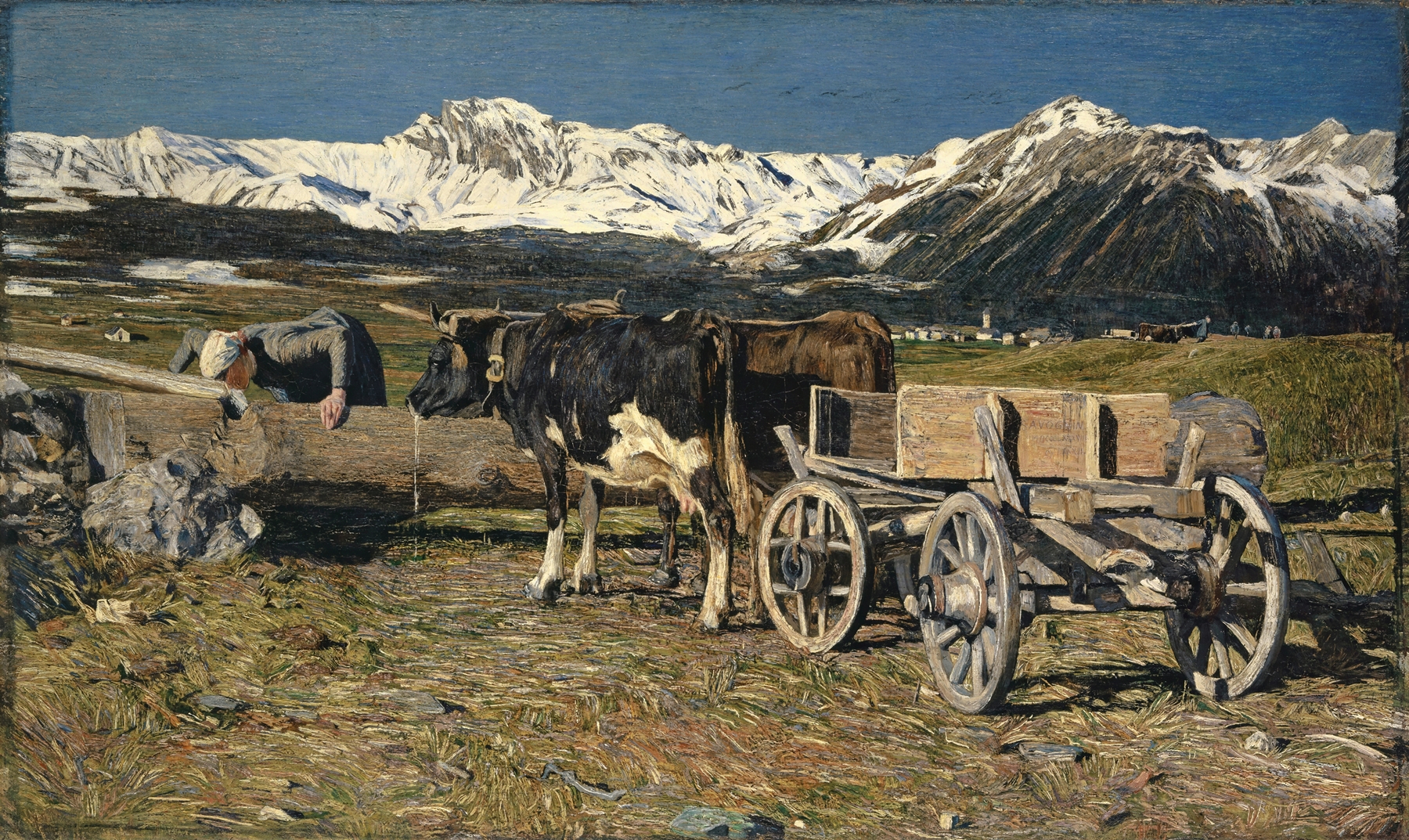 At the Watering Place (Cows in the Yoke), by Giovanni Segantini, public domain