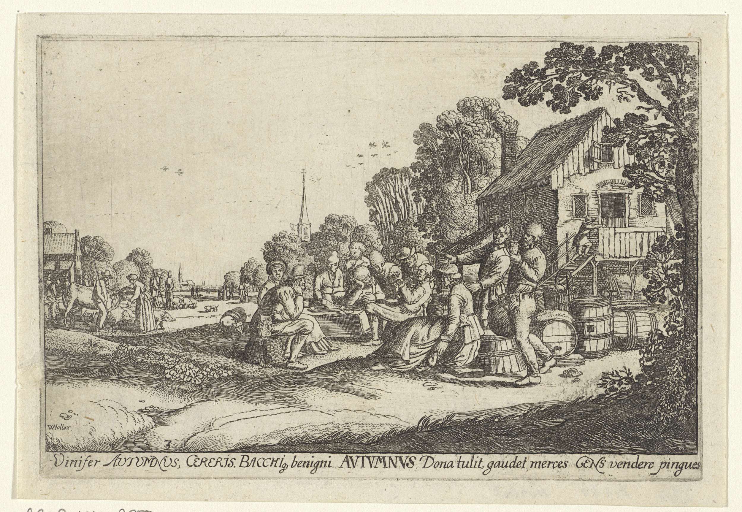 Herfst by Wenceslaus Hollar, etching depicting autumn leaves and nature