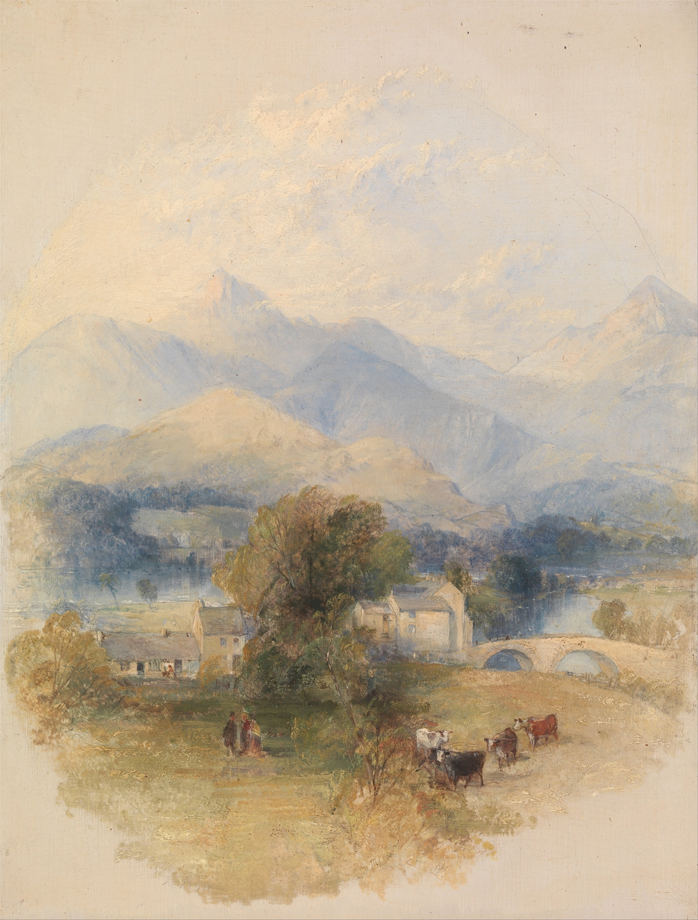 Landscape with a lake and hills, oil painting by Thomas Creswick
