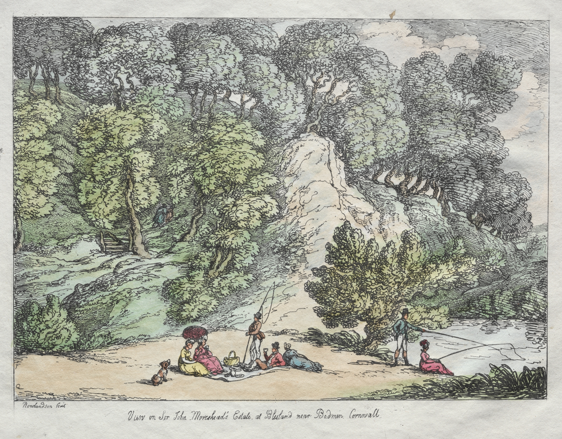 View on Sir John Moreshead’s Estate at Blisland near Bodmin, Cornwall, by Thomas Rowlandson, public domain