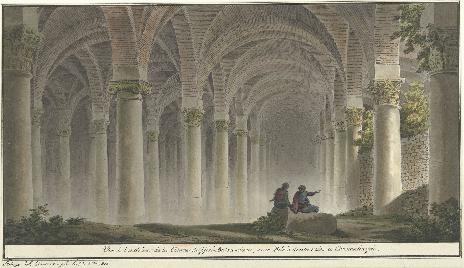 Interior scene with a solitary figure and draperies by Michel François Preaulx