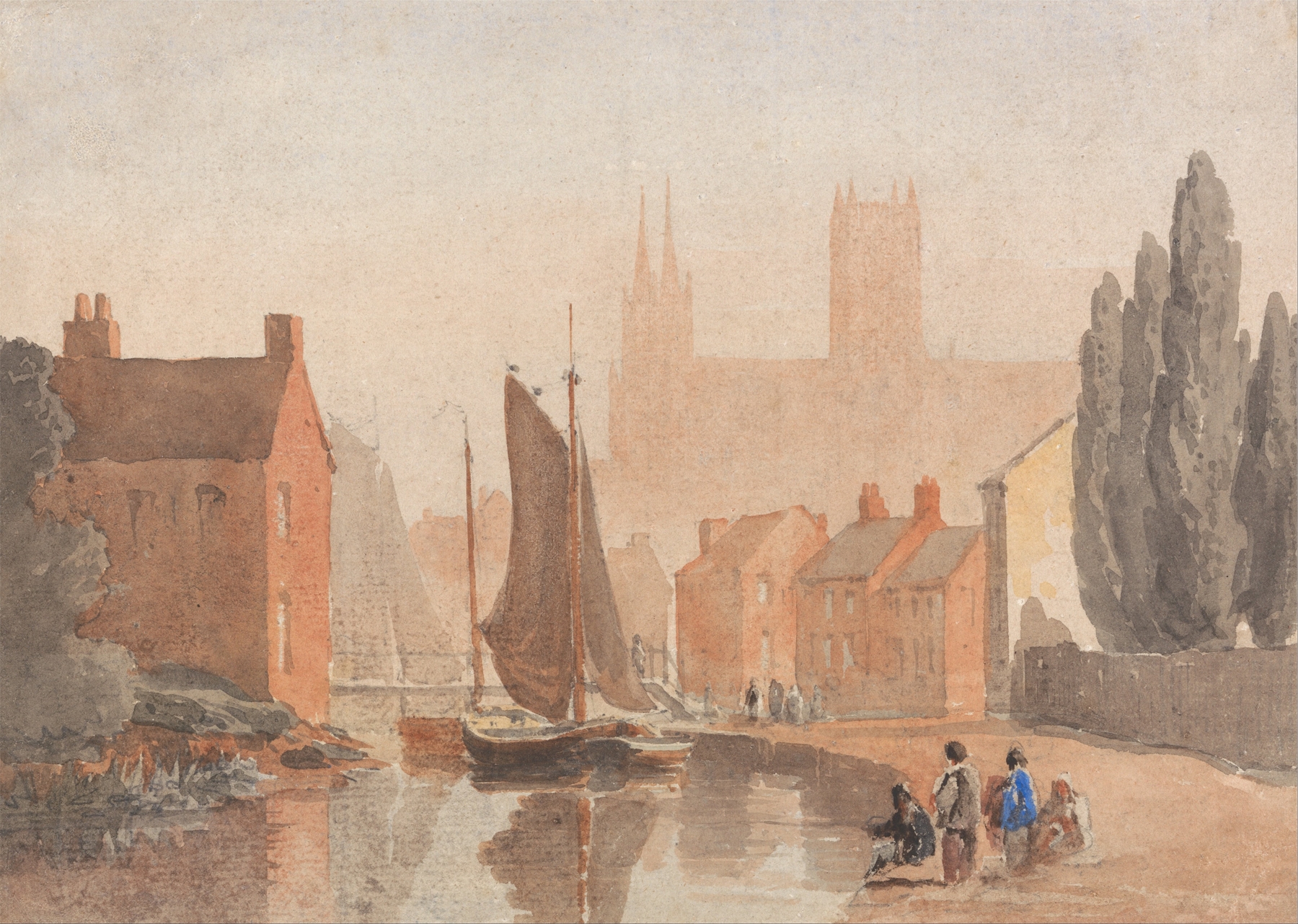 Lincoln Cathedral from Brayford Pool, by David Cox, public domain