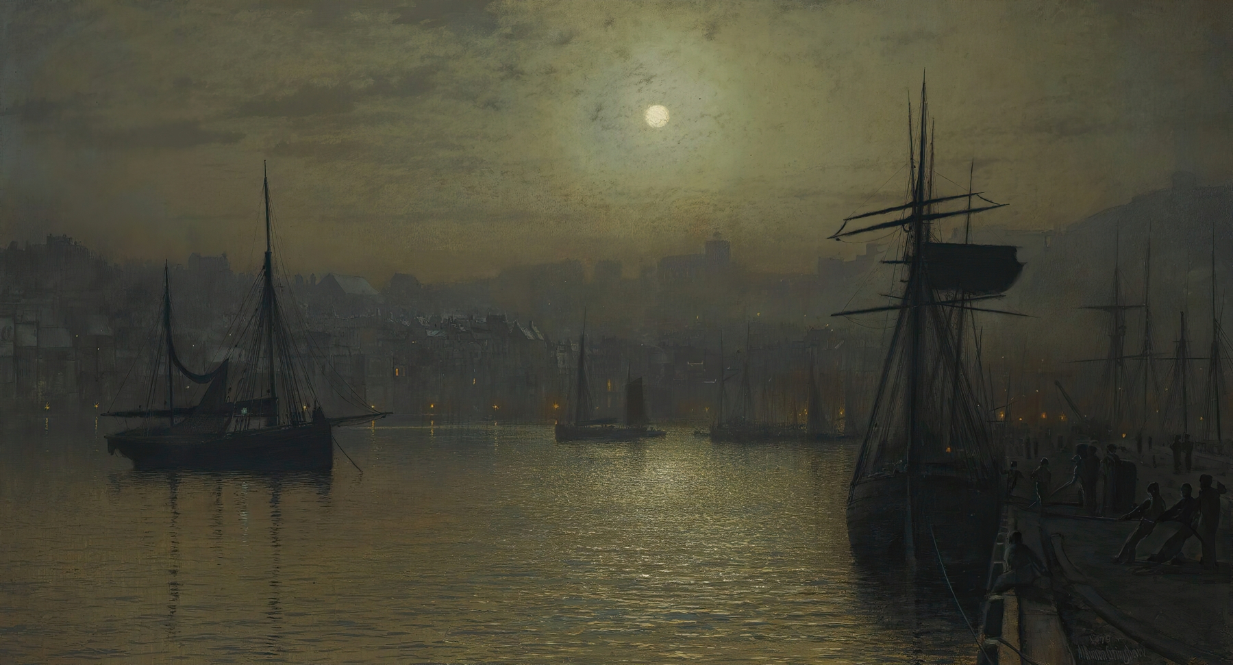 Old Scarborough, Full Moon, High Water, by John Atkinson Grimshaw, public domain
