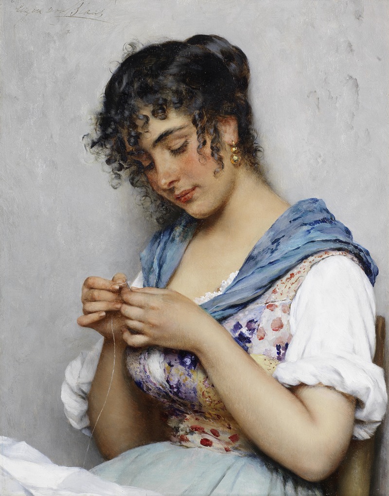 A depiction of an Italian seamstress at work, showcasing everyday life.