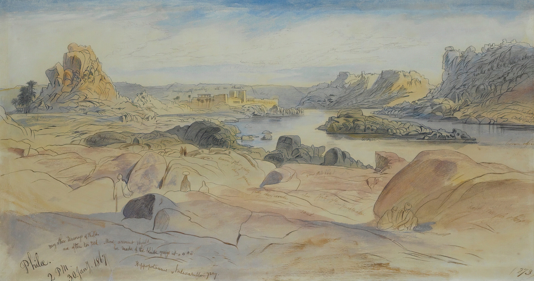 Philae, Egypt, by Edward Lear, public domain