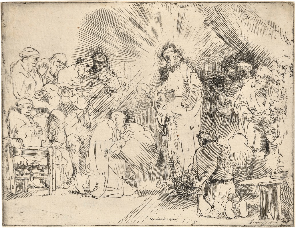 Rembrandt's 'Christ appearing to the Apostles' captures a moment of divine revelation.