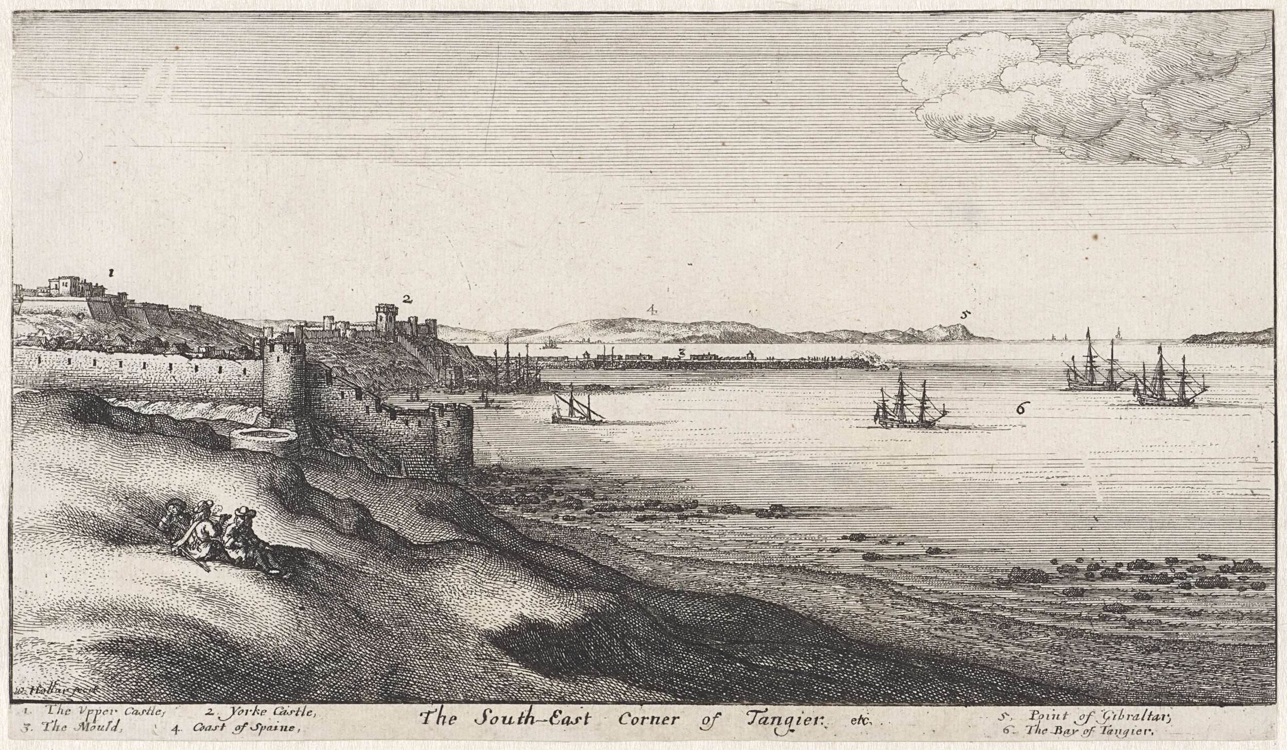 Etching by Wenceslaus Hollar depicting Tanger's bay and fortifications
