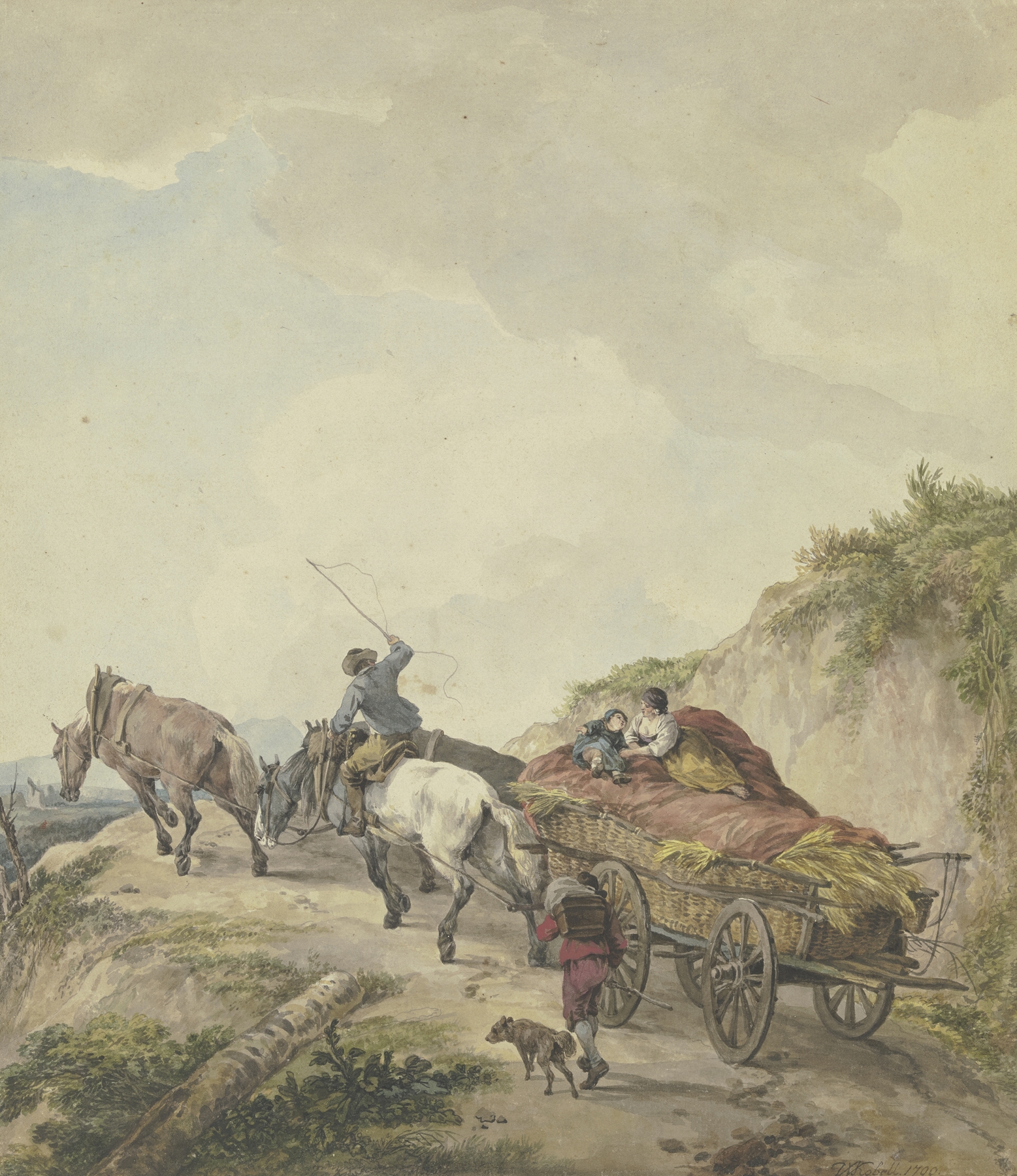 Landscape with a rustic wagon set in hills by Wilhelm von Kobell, oil painting