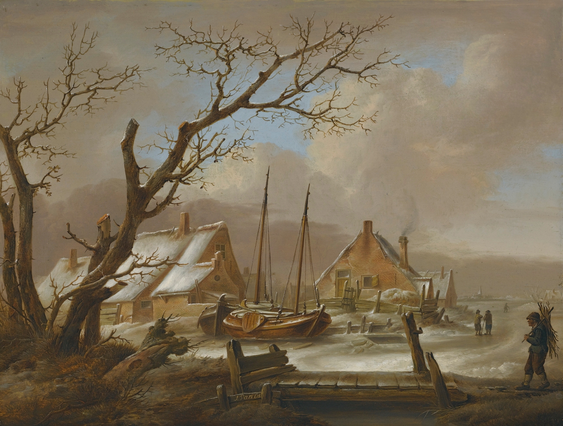 Winter landscape with snow and trees, oil on canvas by Jan Van Os