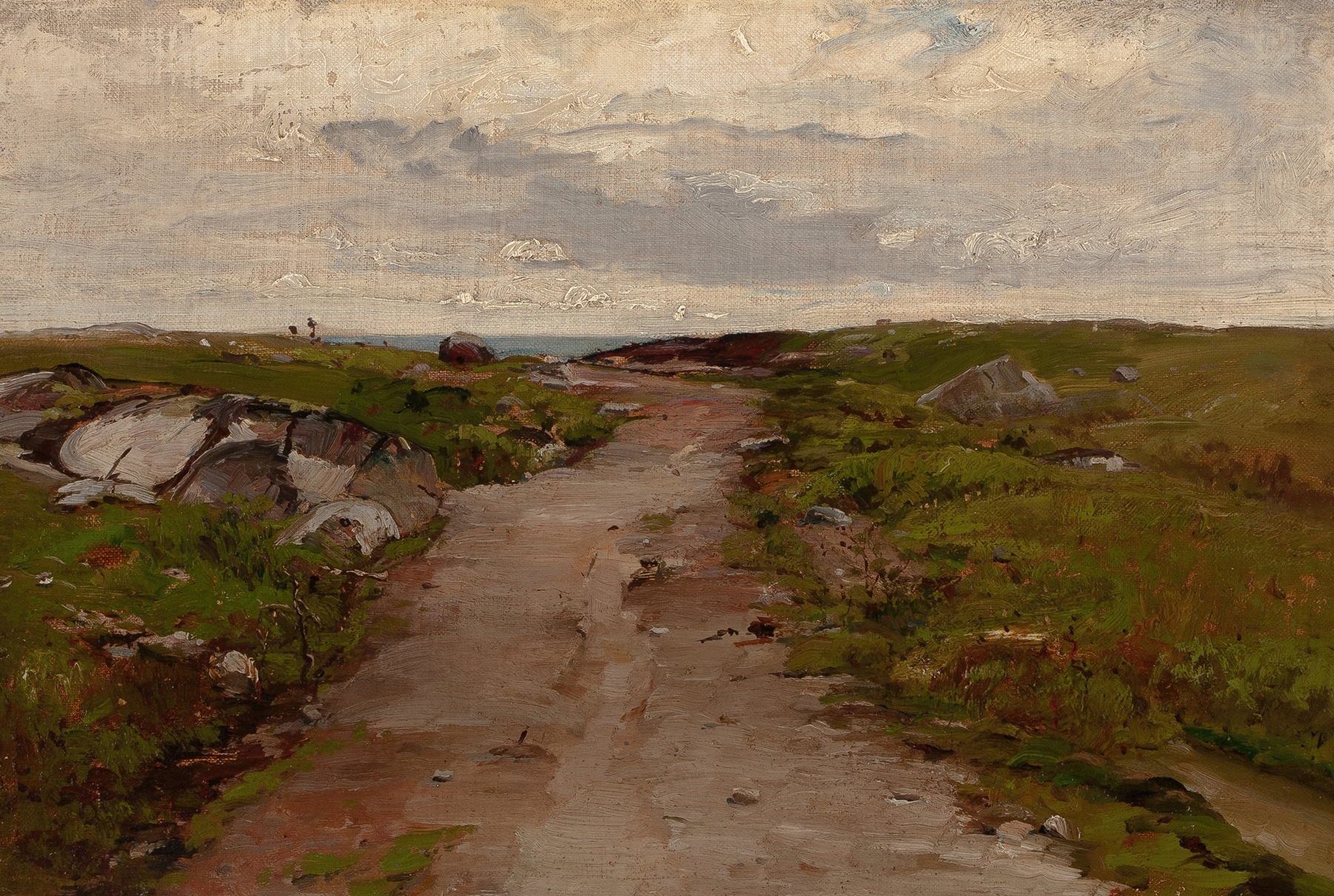 Landscape depicting a winding path leading to the sea, French School, 19th century