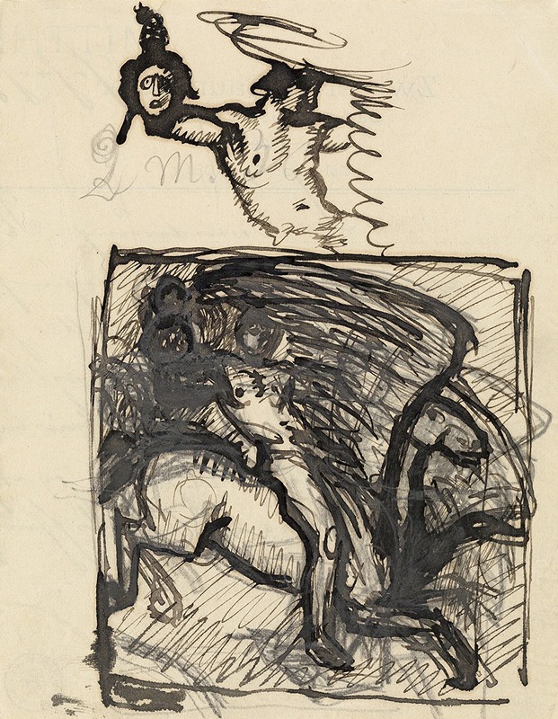 A sketch by Franz von Stuck featuring a rider in a dynamic pose.